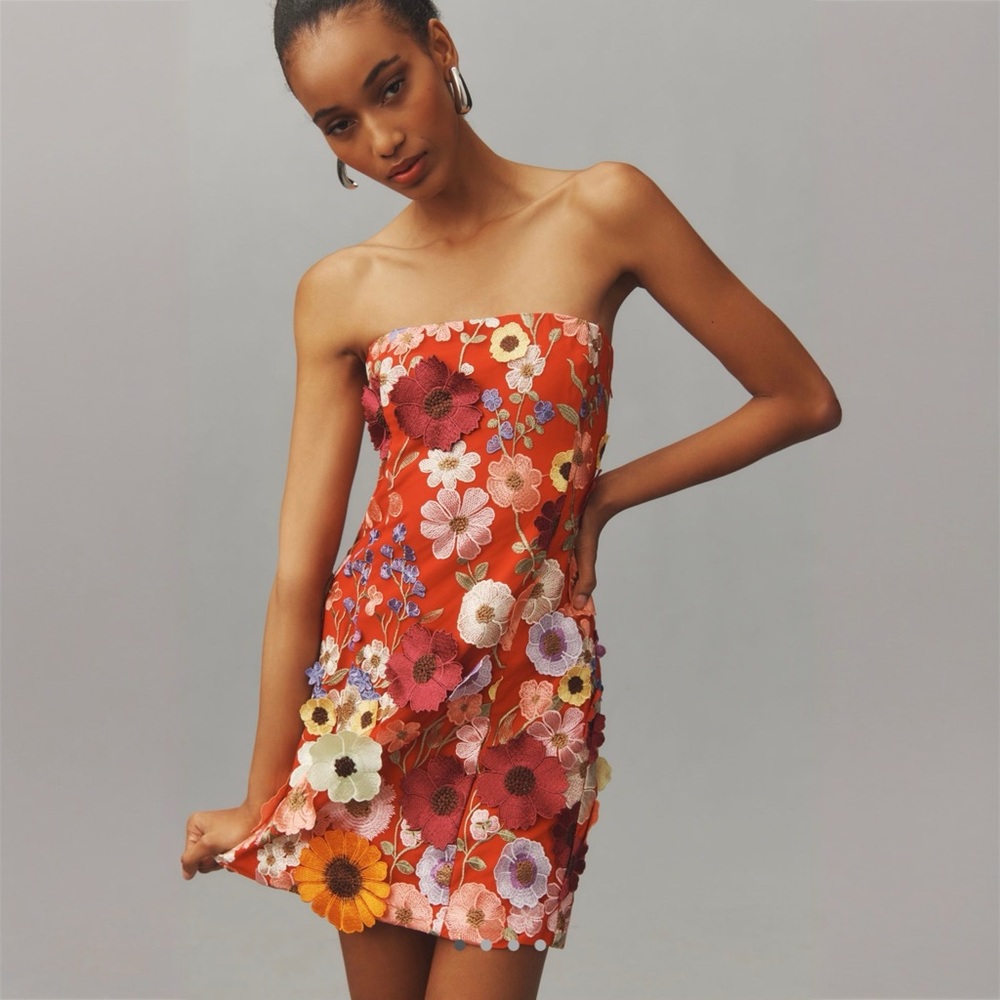 Endless Rose Strapless Floral Dress - Red and Multicolor